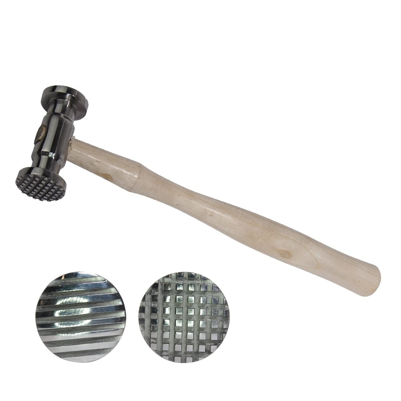 Double-Faced Texture Hammer with 2 Faces Round Checkered and Wide Pinstripe Texturing Metal Forming Jewelry Pattern Making Hammering Tool